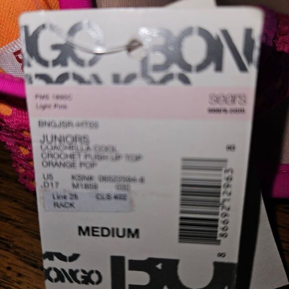 NWOT BONGO Junior M Bikini Top “Coachella Cool” Pink/Orange Crochet Halter Swim - Picture 3 of 6